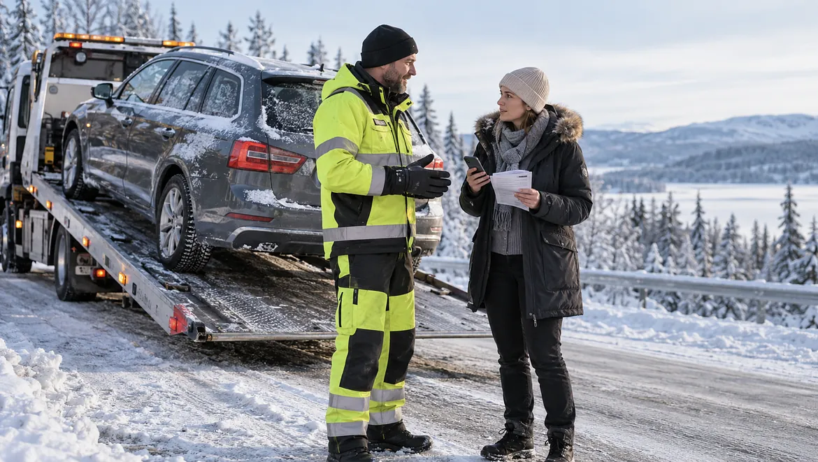 Vinterbärgning vid snöig landsväg