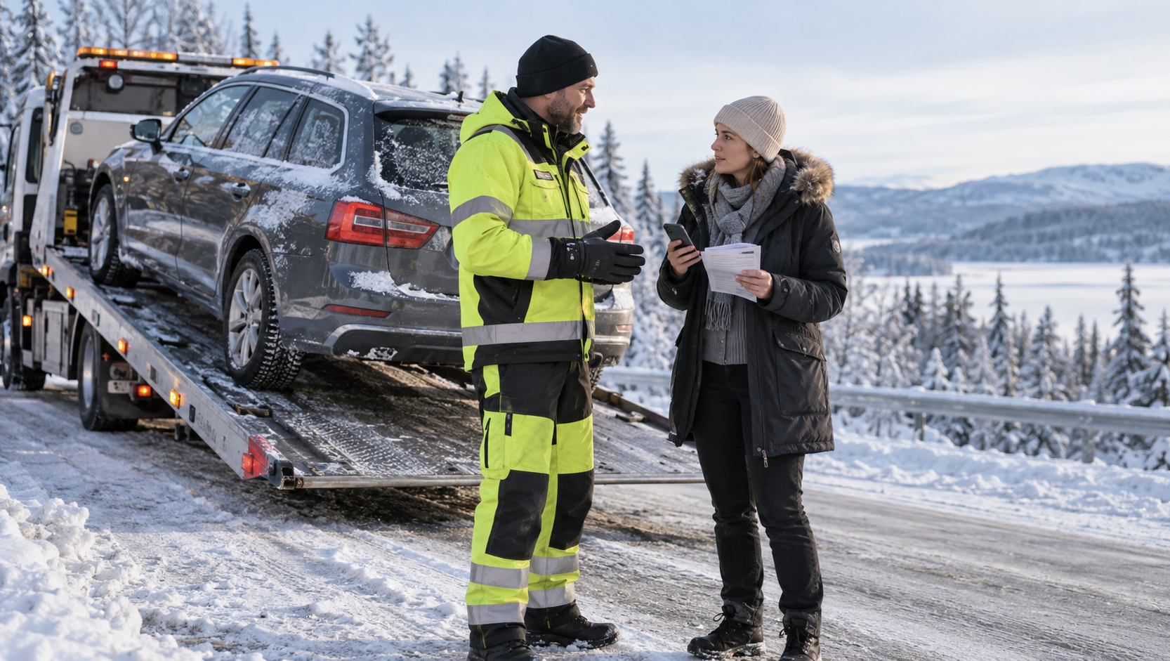 Vinterbärgning vid snöig landsväg